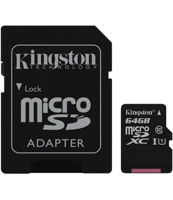 Card de memorie Kingston MicroSDXC, 64GB, Canvas Select 80R, Class 10, UHS-I si Adaptor